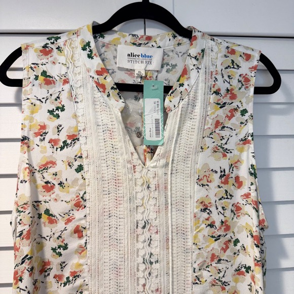 Alice Blue Moreno Lace Detail Top Floral Sleeveless Blouse White XL Career New - Picture 2 of 14